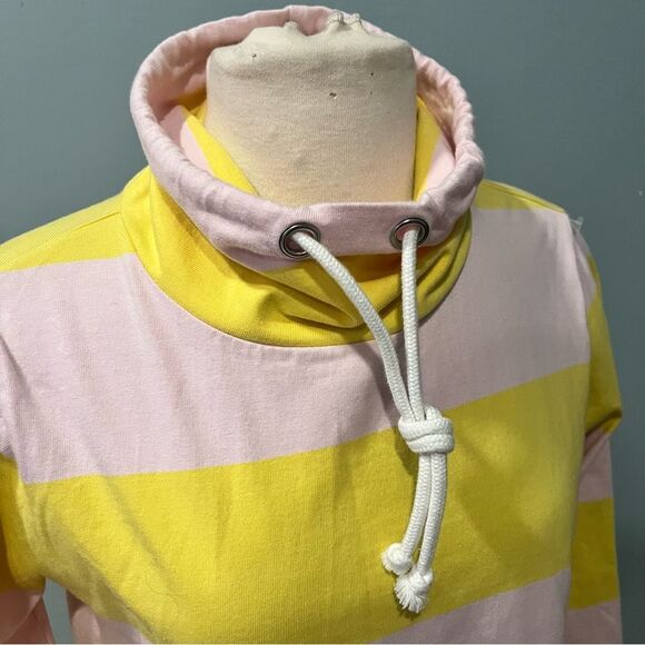 J. Crew Striped Funnelneck Pullover Top in Pink & Lemon Yellow Size Small - Picture 6 of 9